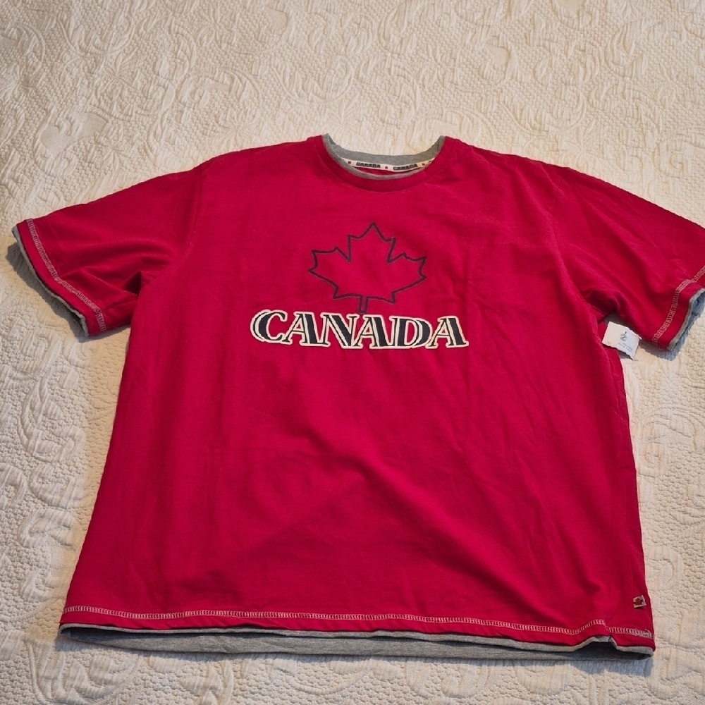 Athletic Works men's Large red with gray trim short sleeve shirt NWT